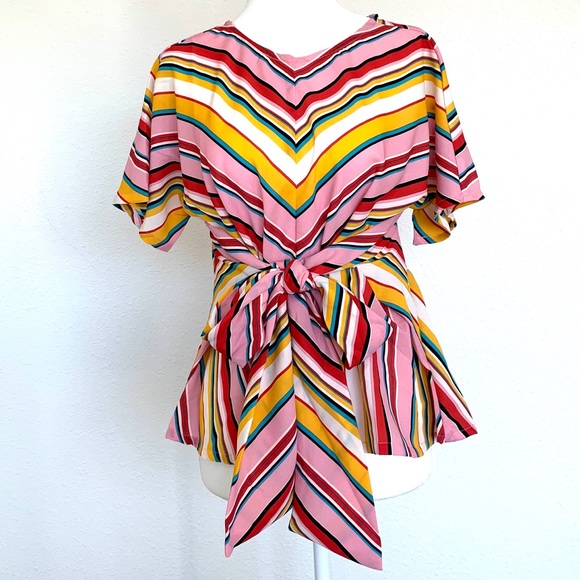 Tops - NWOT Bright Striped Pink and Yellow Blouse
